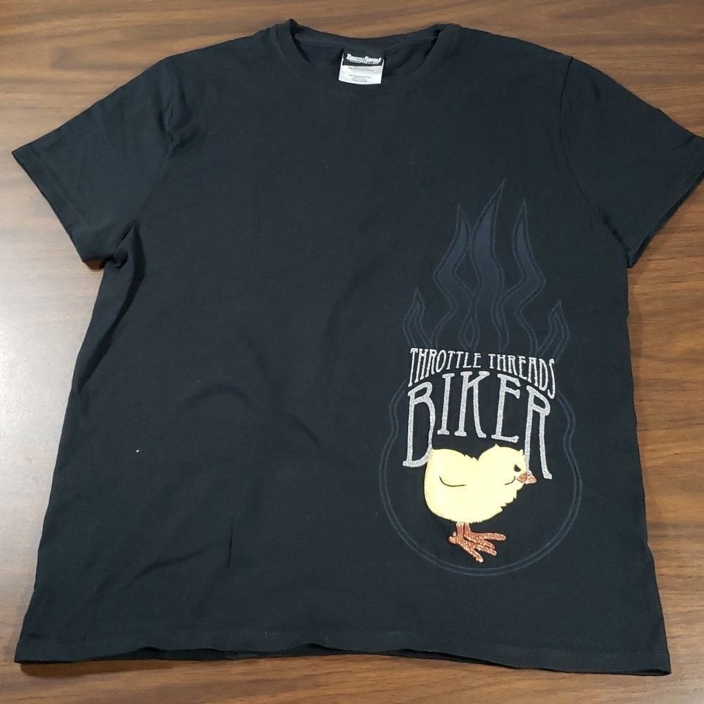 Throttle Threads Ride Gear Biker 🐤 Chick‎ Flames T-Shirt Medium